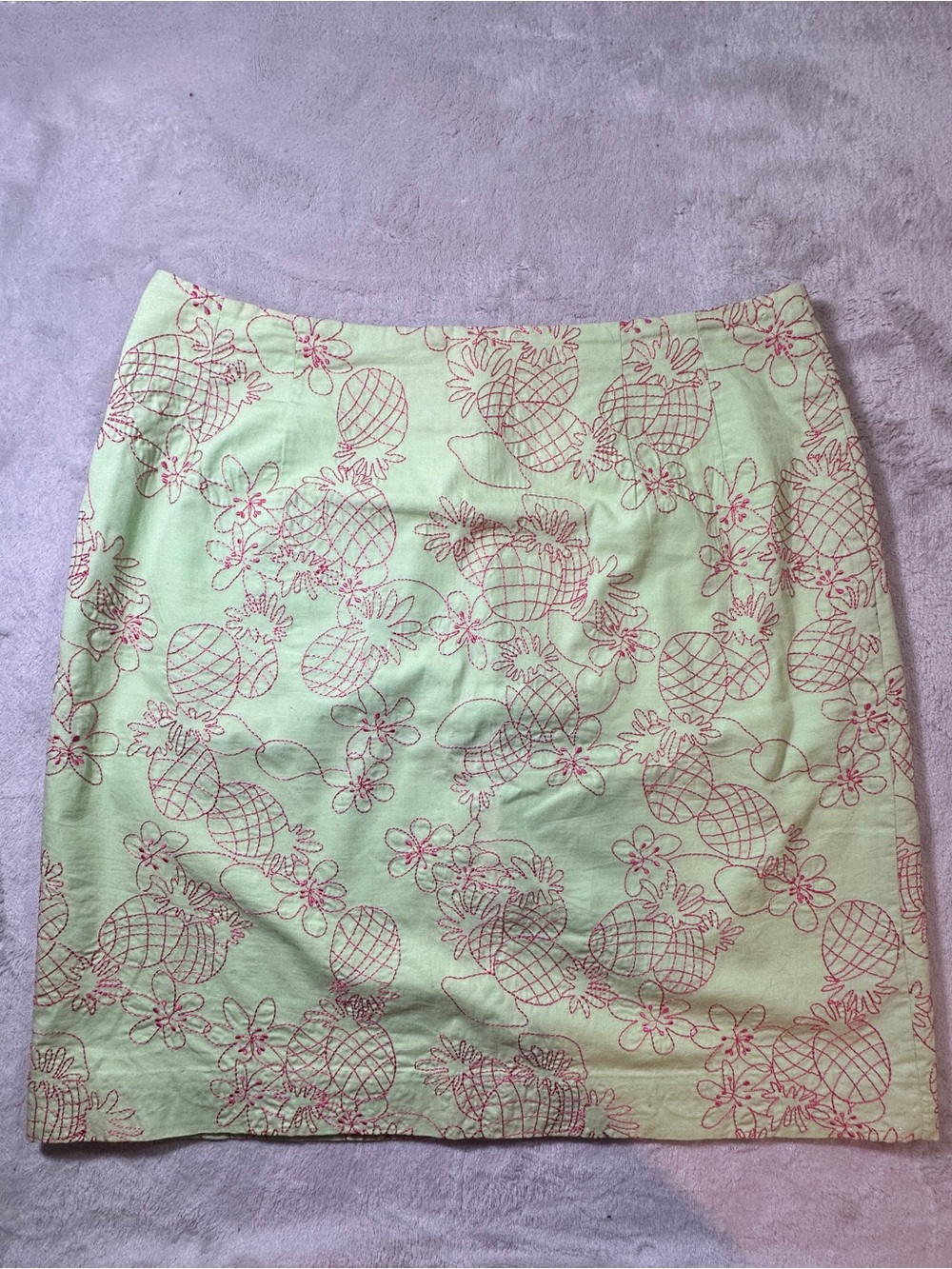 Lilly Pulitzer Green Skirt with Pink Pineapple Embroidered Print
